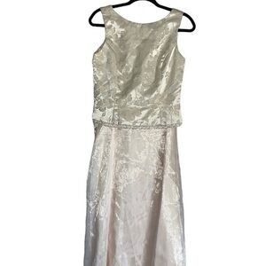 Scott McClintock Ivory Jacquard Gown w/ Chiffon Skirt Sleeveless Maxi Dress Sz 8